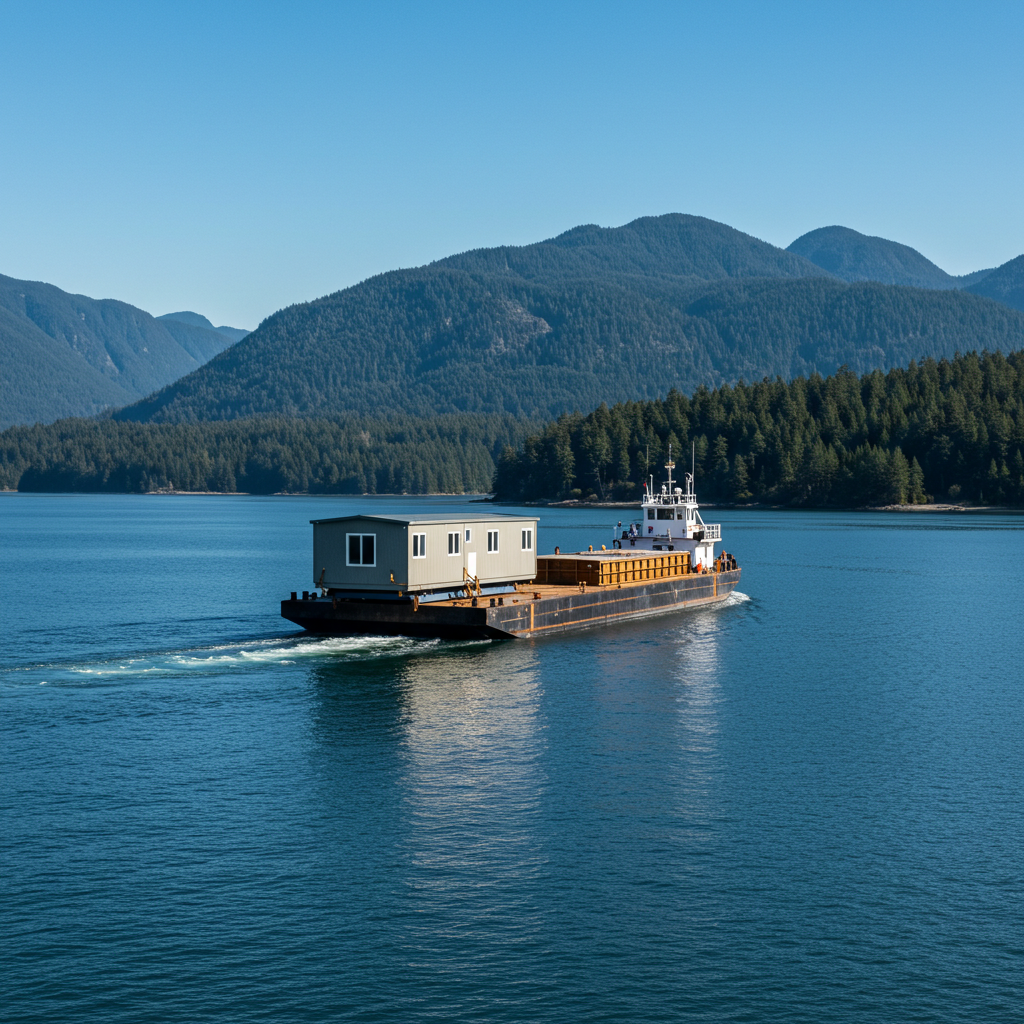Manufactured home being barged to the sunshine coast