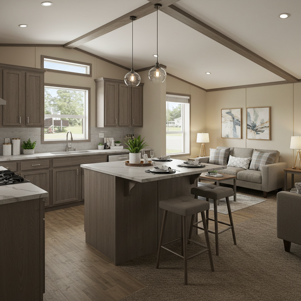 cozy interior shot of a modular home kitchen