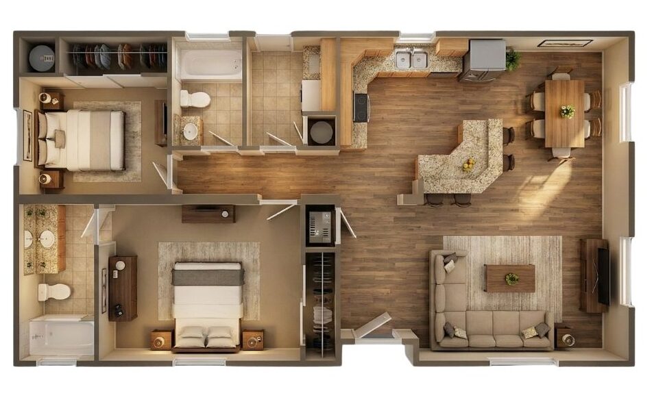 Overhead view of 2Bedroom Modular home