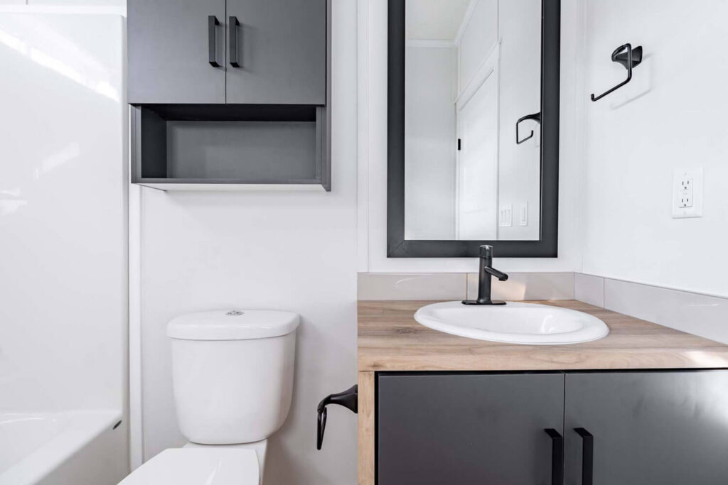 Designer bathroom with quality fixtures and finishes