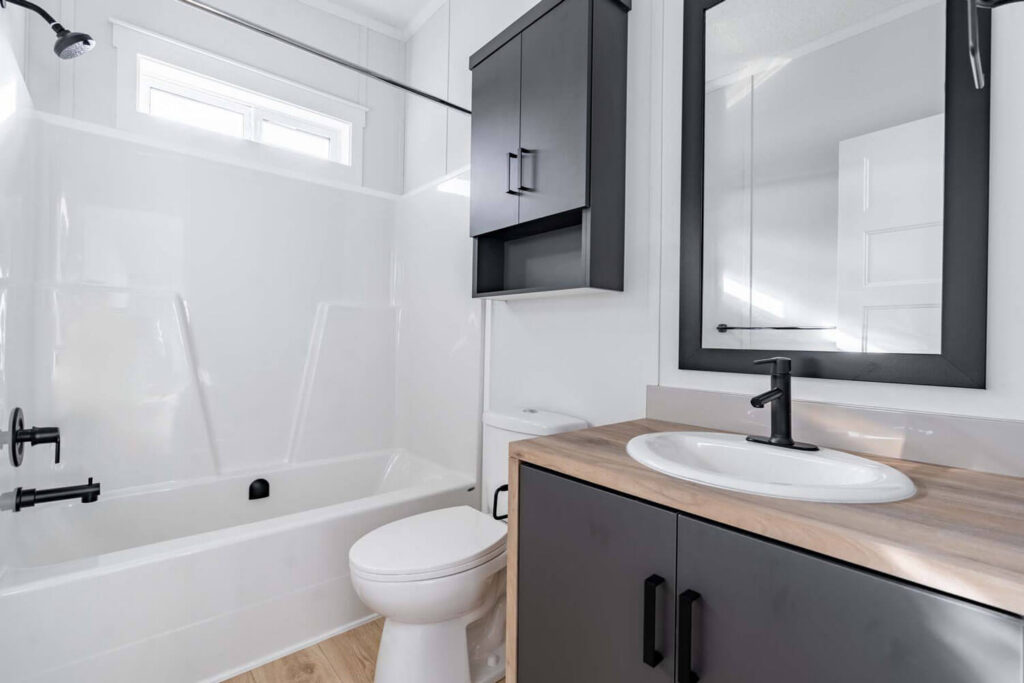 Modern bathroom with clean lines and premium tile